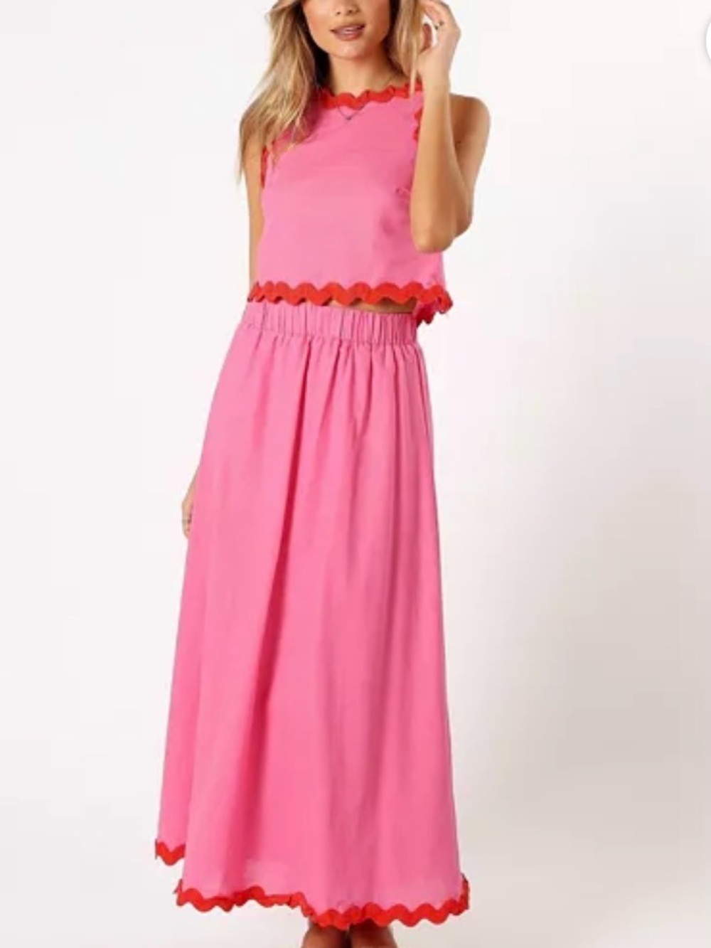 Women's Pink Maxi Skirt with Contrasting Scallop Trim